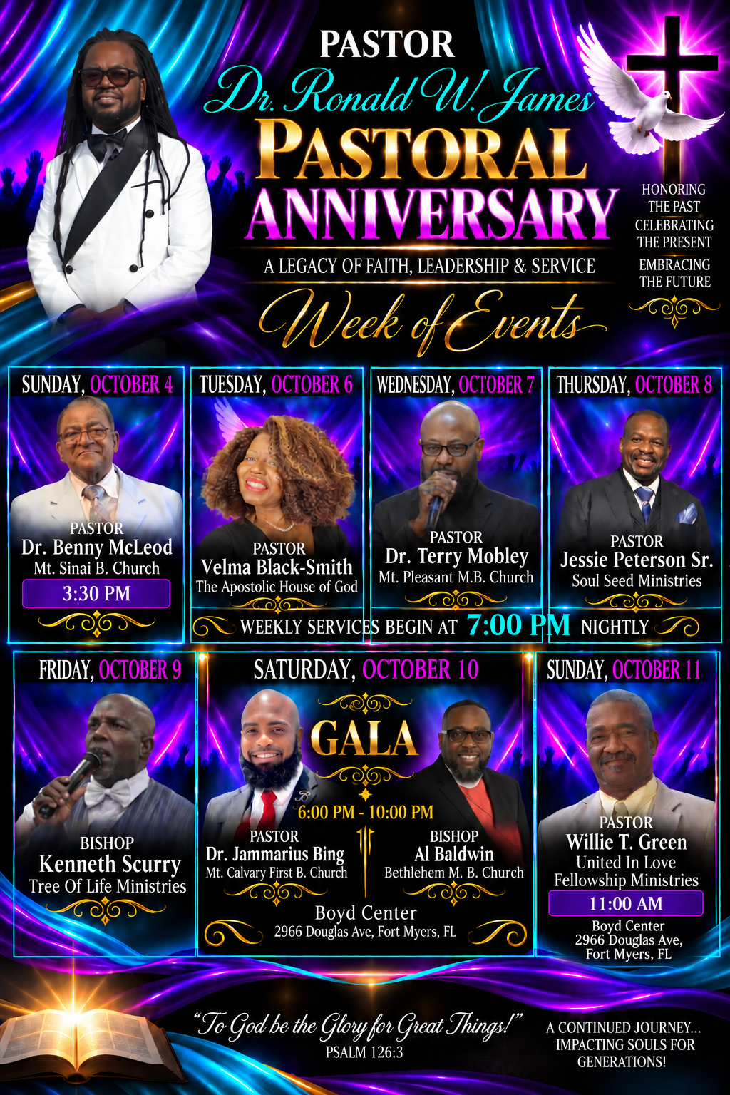 Pastor Dr. Ronald W. James Pastoral Anniversary Week of Events flyer